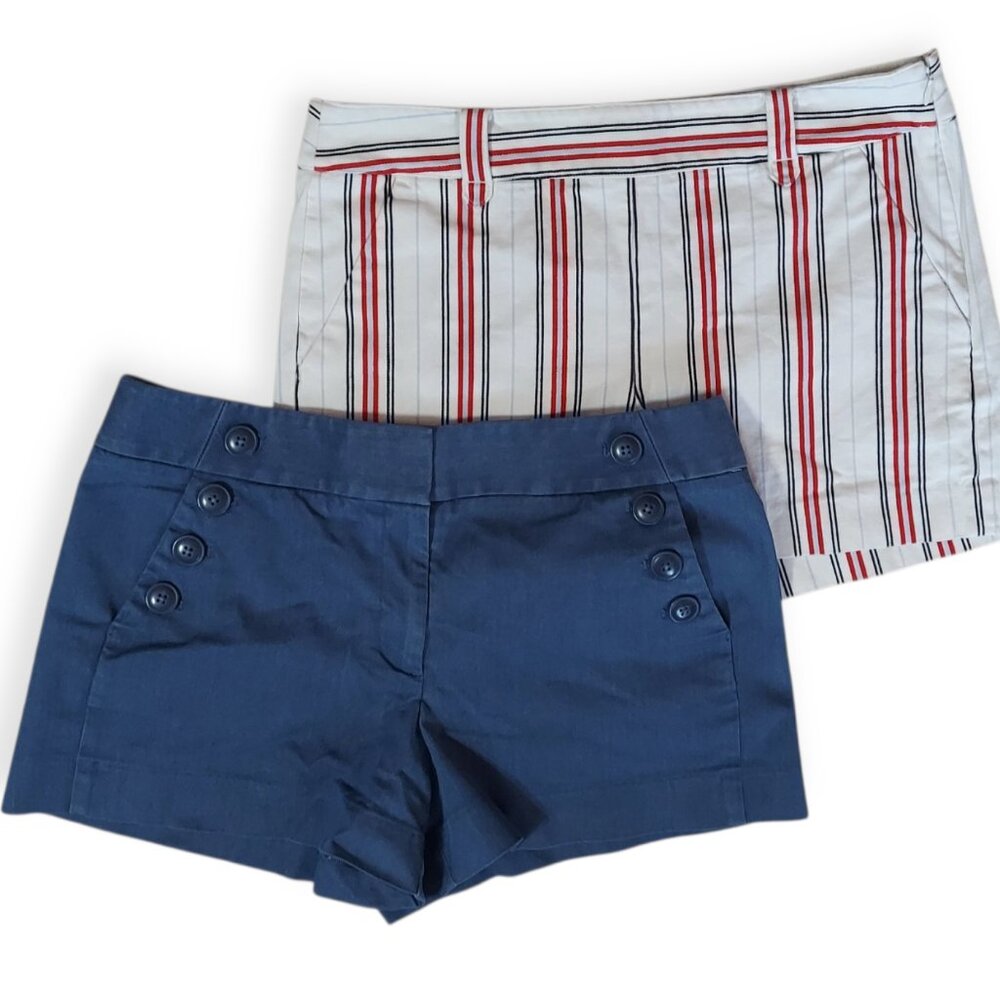 Loft The Riviera Shorts Sailor Red White Blue Stretch Walking (Lot of 2) Sz-8